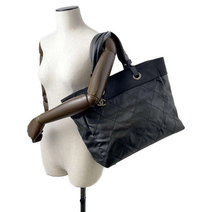 Chanel Paris-Biarritz Tote Bag Black A34209 Leather Canvas Size MM