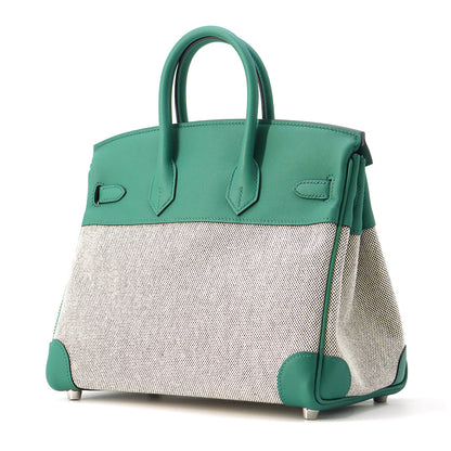 HERMES Birkin Ecru/Vert Vertigo Toile H Swift Leather Size 25