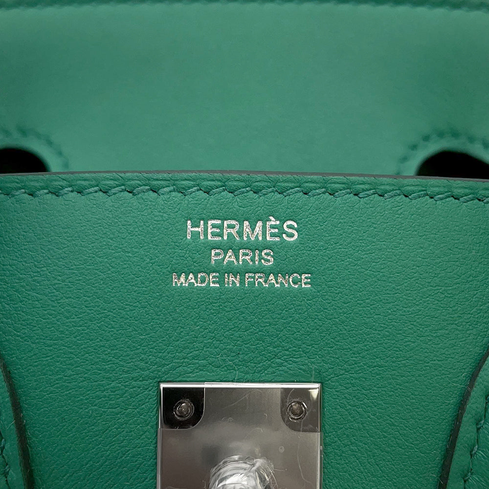 HERMES Birkin Ecru/Vert Vertigo Toile H Swift Leather Size 25