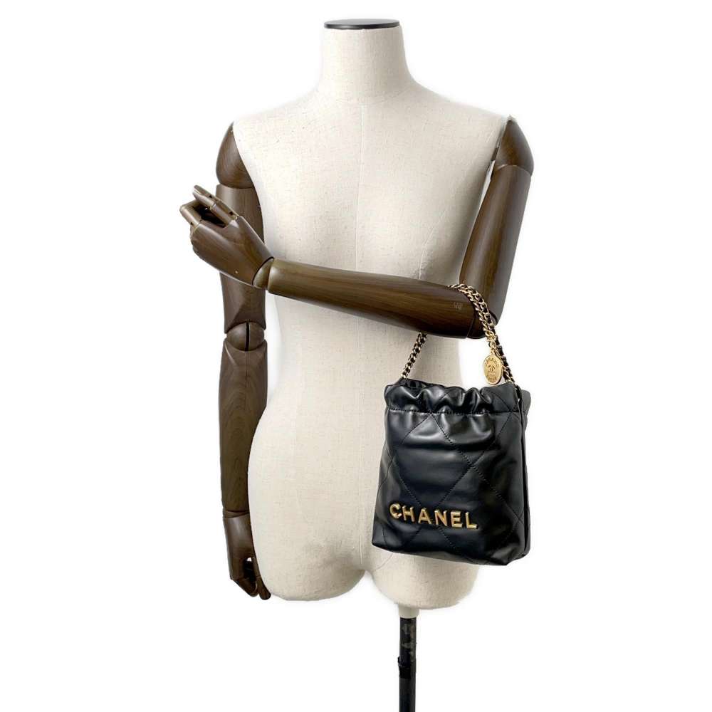 Chanel Chanel22 HandBag Black AS3980 Shiny Calf Leather Size Mini