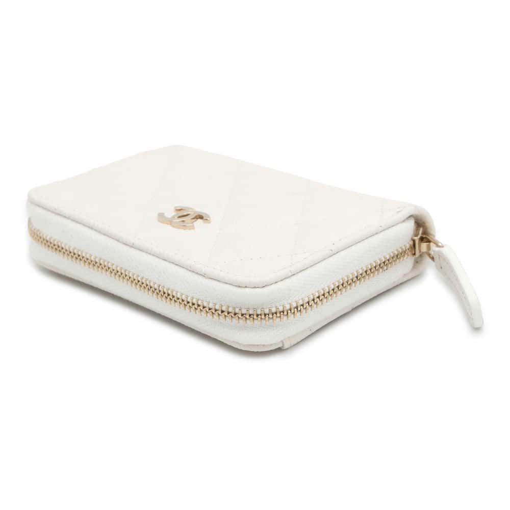 Chanel Matelasse Classic Zip Coin Purse White AP0216 Caviar Leather