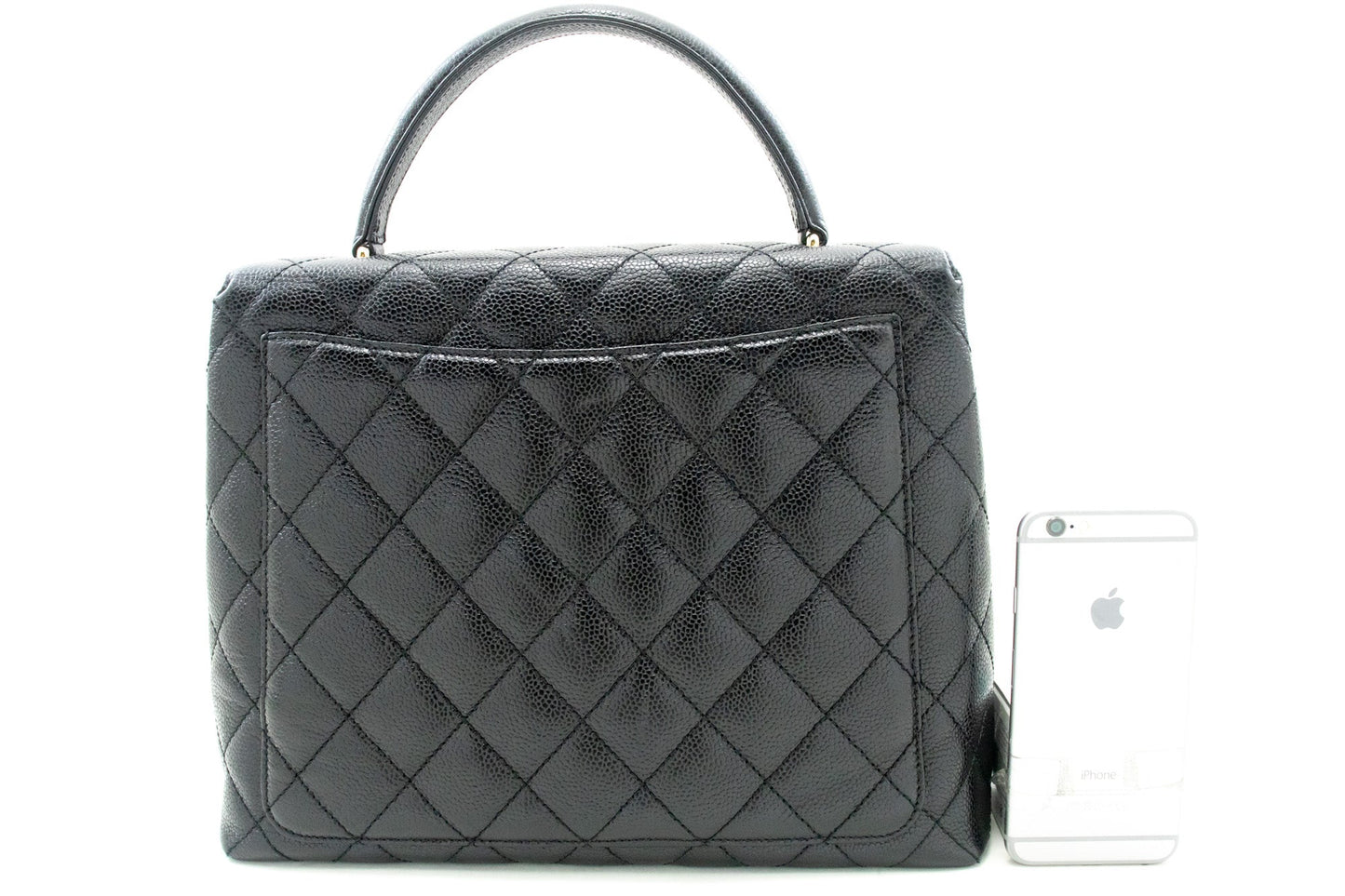CHANEL Caviar Handbag Top Handle Bag Kelly Black Flap Leather Gold