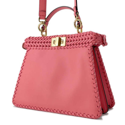 FENDI Peekaboo ISeeU Braided Pink 8BN327 Leather Size Small