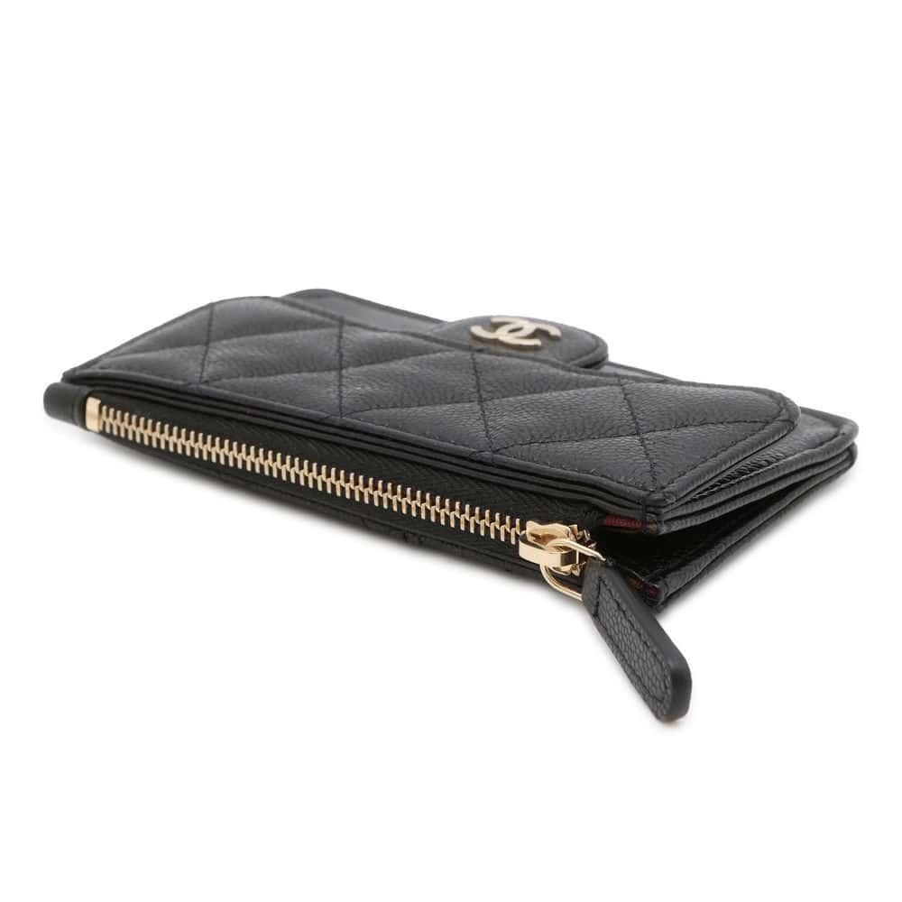 Chanel Matelasse Classic Zip Card Case Black AP2570 Caviar Leather