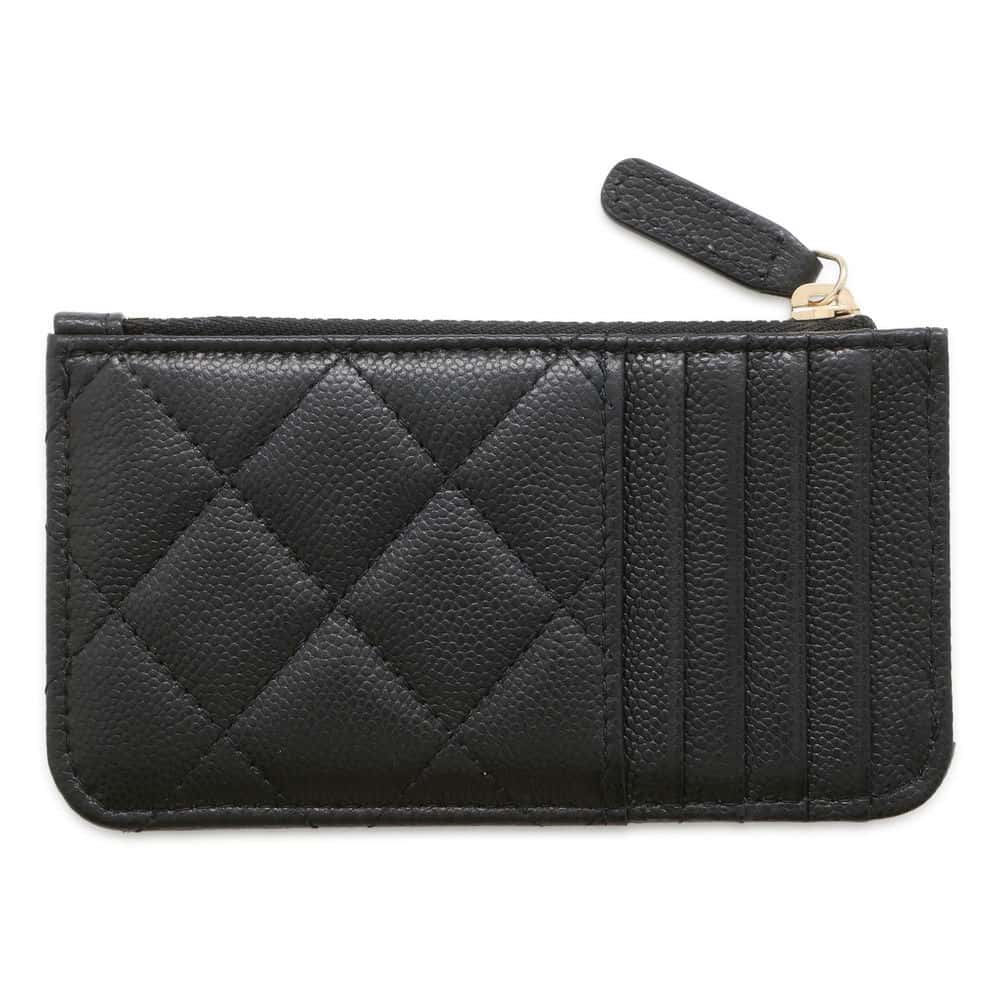 Chanel Matelasse Classic Zip Card Case Black AP2570 Caviar Leather