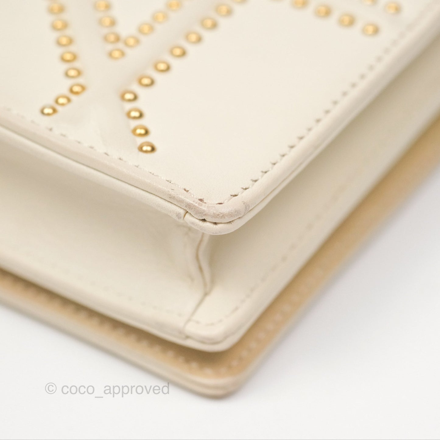 Christian Dior Diorama Wallet on Chain in White Calfskin Studded Gold