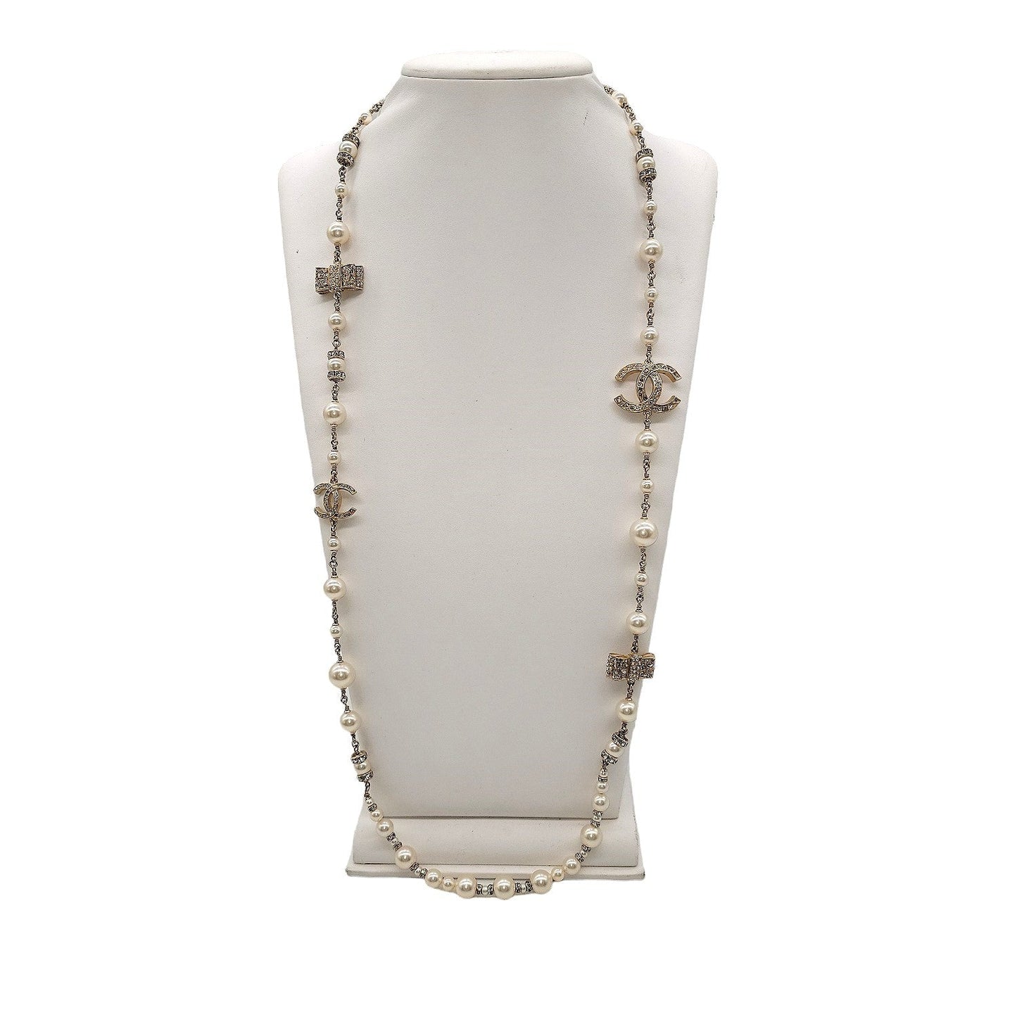 Chanel CC Faux Pearl and Crystal Long Necklace