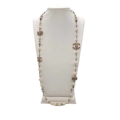 Chanel CC Faux Pearl and Crystal Long Necklace