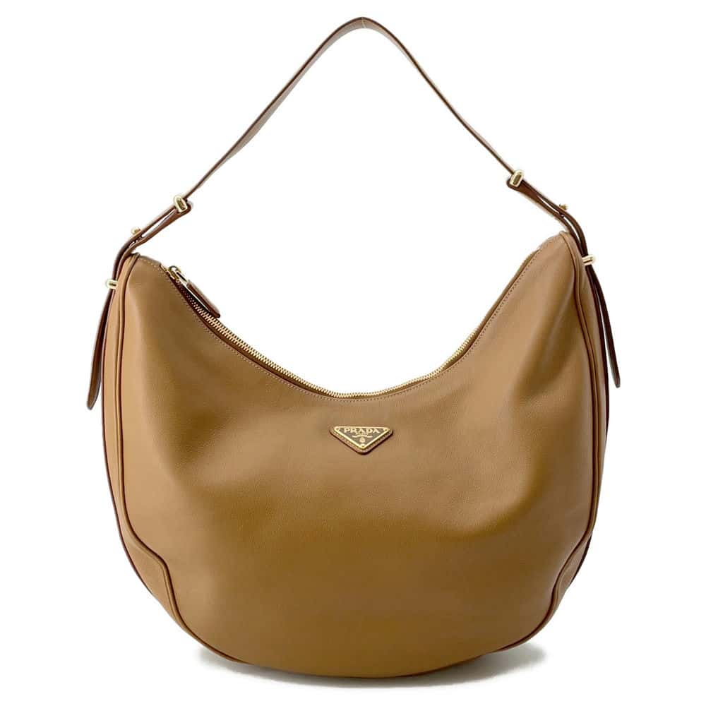 PRADA Shoulder Bag Camel 1BC218 Soft Grain Leather Size Large