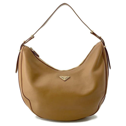PRADA Shoulder Bag Camel 1BC218 Soft Grain Leather Size Large