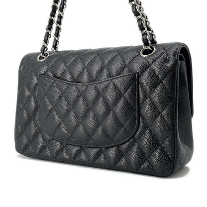 Chanel Matelasse W Flap ChainShoulder Bag Black A01112 Caviar Leather Size 25