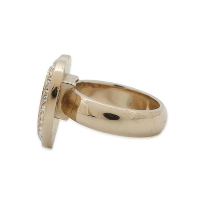 Chanel CC Logo Rhinestone Heart Ring Champagne Gold Metal  Rhinestone