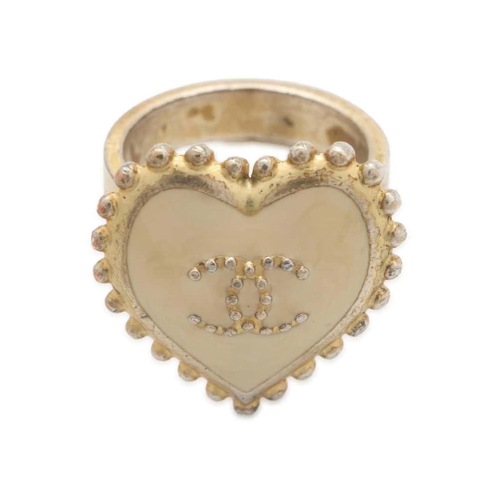 Chanel Heart Shaped Ring Size 13 Gold Metal