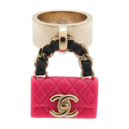 Chanel Matelasse Bag Bag Charm Ring Size 12 Pink ABA014 Gold Plated Resin Calf Leather