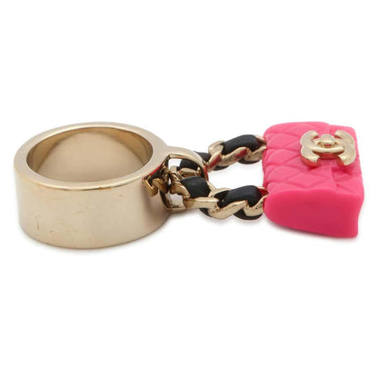 Chanel Matelasse Bag Bag Charm Ring Size 12 Pink ABA014 Gold Plated Resin Calf Leather