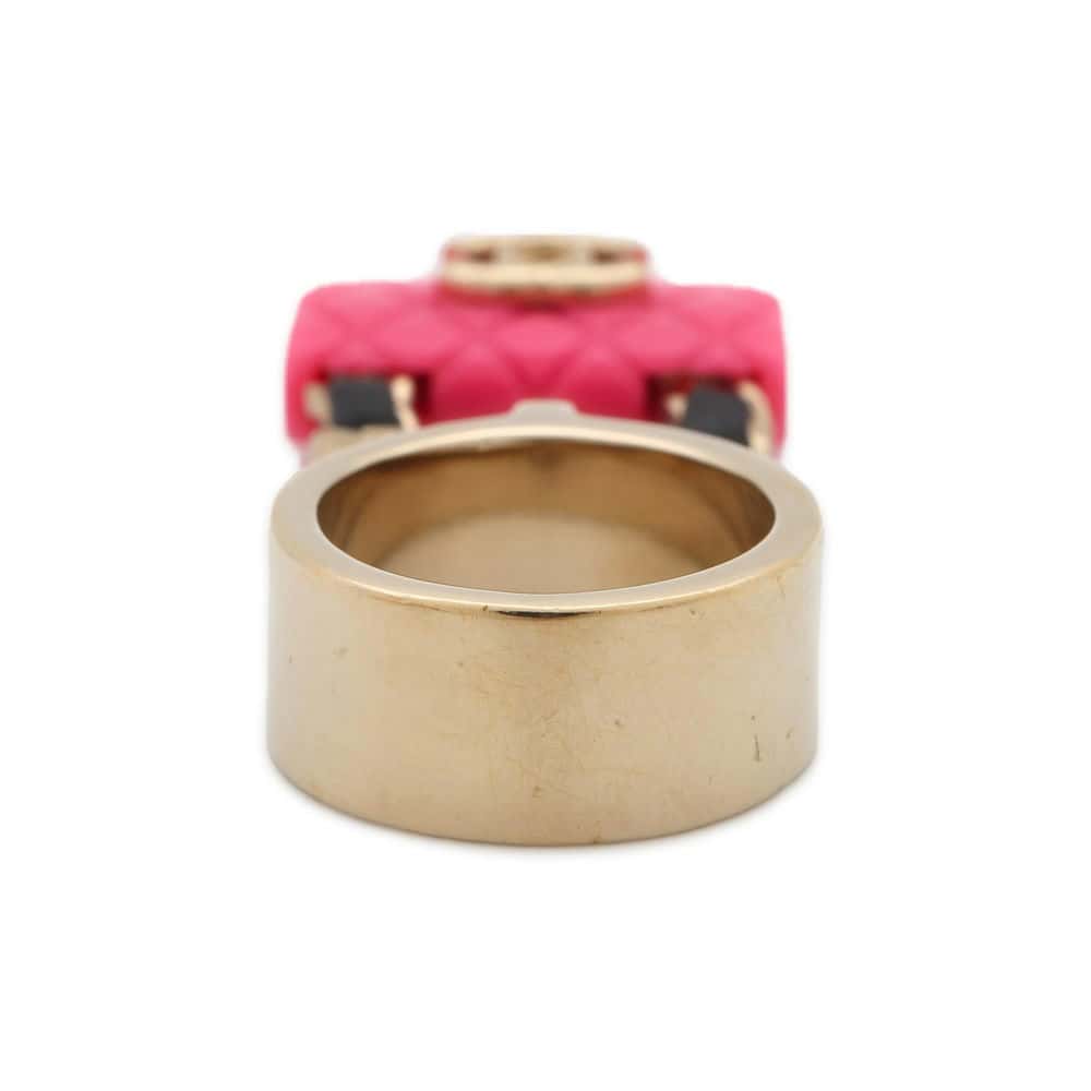 Chanel Matelasse Bag Bag Charm Ring Size 12 Pink ABA014 Gold Plated Resin Calf Leather