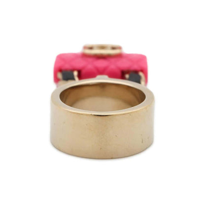 Chanel Matelasse Bag Bag Charm Ring Size 12 Pink ABA014 Gold Plated Resin Calf Leather