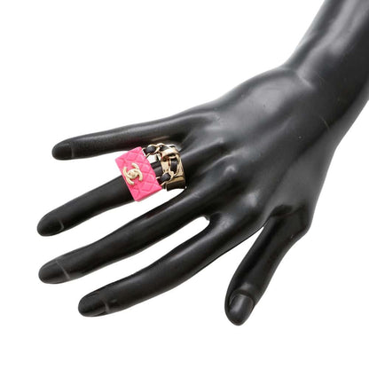 Chanel Matelasse Bag Bag Charm Ring Size 12 Pink ABA014 Gold Plated Resin Calf Leather