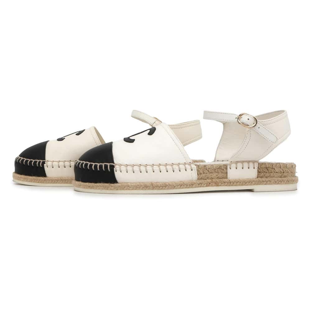 Chanel Espadrilles Sandals White/Black G36184 Leather Size 37C