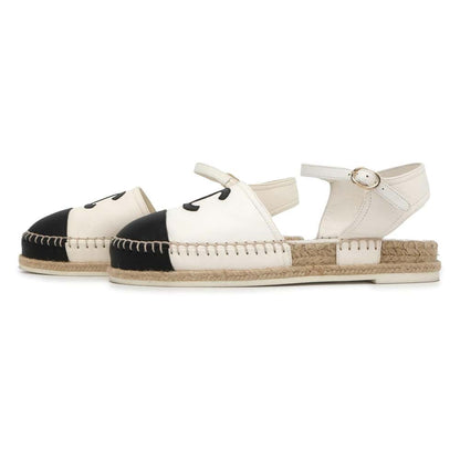 Chanel Espadrilles Sandals White/Black G36184 Leather Size 37C