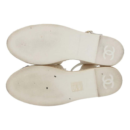 Chanel Espadrilles Sandals White/Black G36184 Leather Size 37C