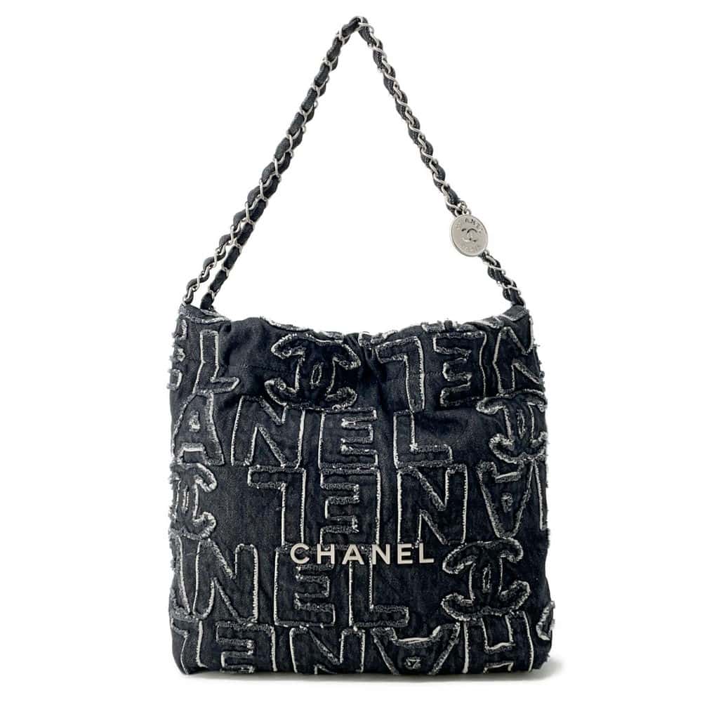 Chanel Chanel 22 logo ChainHandBag Black AS3260 Denim Size Small