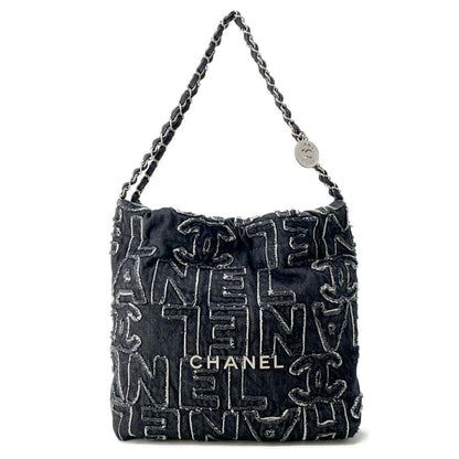 Chanel Chanel 22 logo ChainHandBag Black AS3260 Denim Size Small