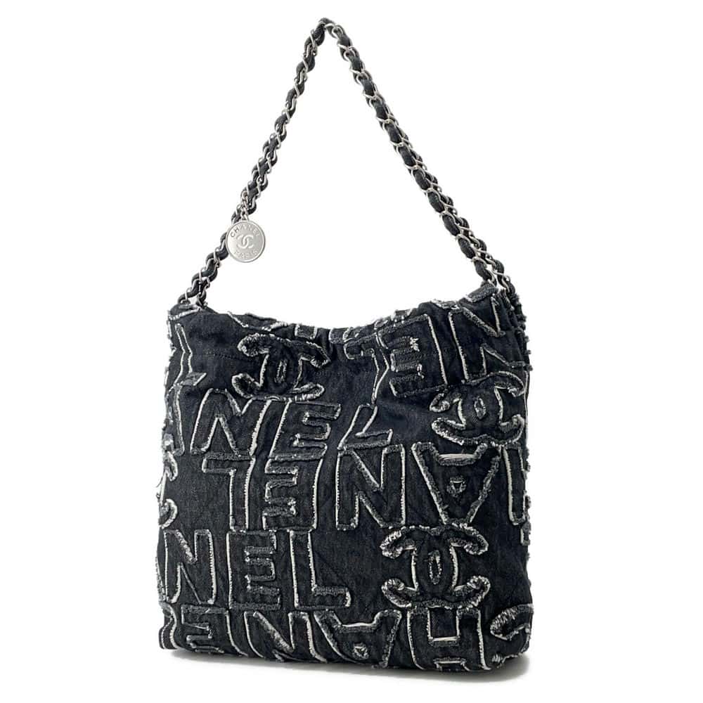 Chanel Chanel 22 logo ChainHandBag Black AS3260 Denim Size Small