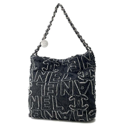 Chanel Chanel 22 logo ChainHandBag Black AS3260 Denim Size Small