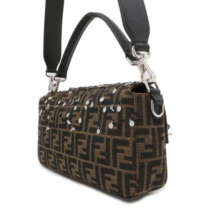 FENDI Bucket ZuccaPattern/Sequins 2WAY Shoulder Bag Brown 7VA572 Canvas