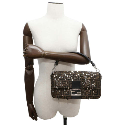 FENDI Bucket ZuccaPattern/Sequins 2WAY Shoulder Bag Brown 7VA572 Canvas