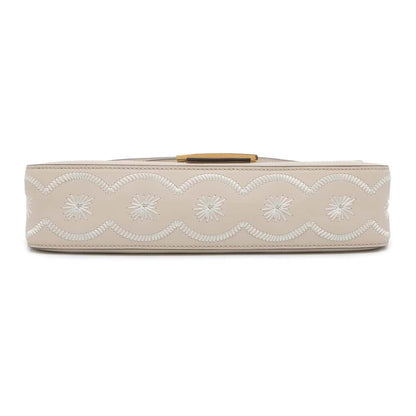 FENDI Bucket Floral Embroidery 2WAY Shoulder Bag Ivory/White 8BR600 Leather