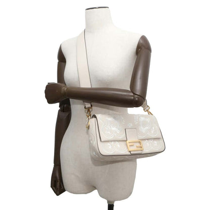 FENDI Bucket Floral Embroidery 2WAY Shoulder Bag Ivory/White 8BR600 Leather