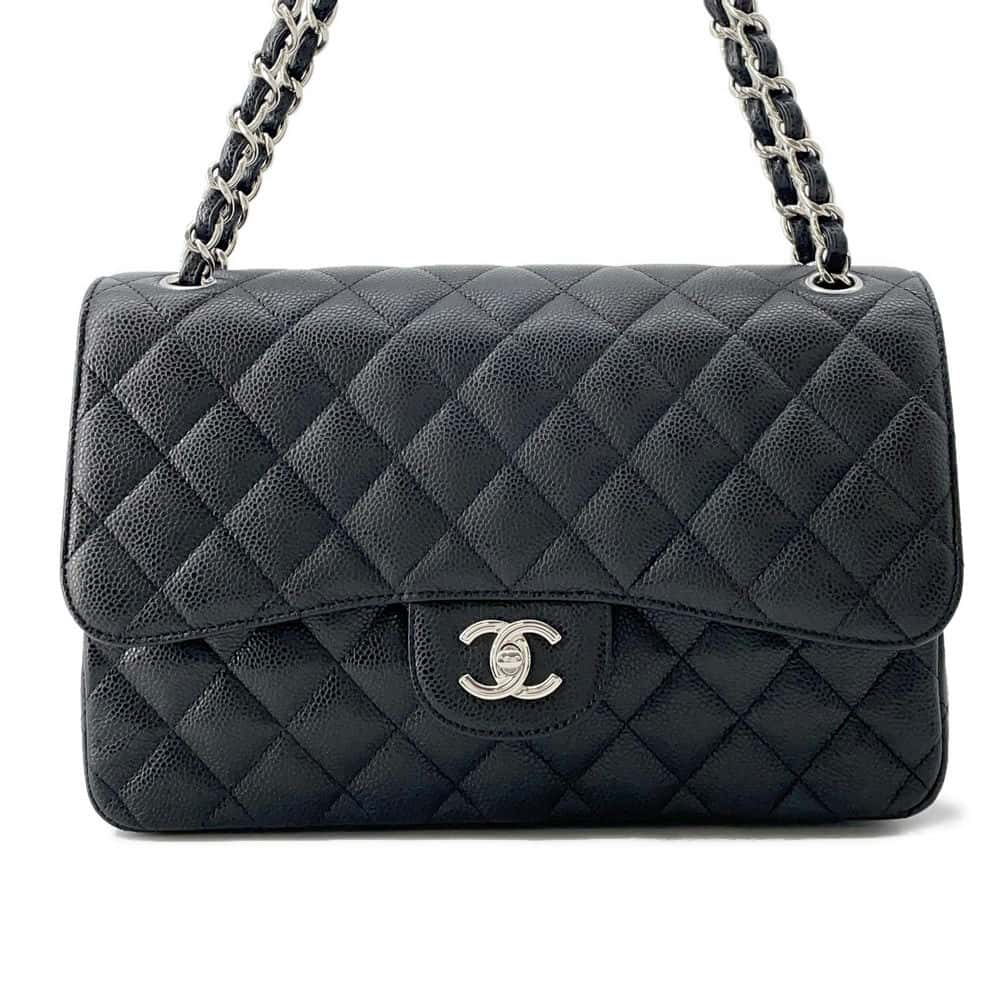 Chanel Matelasse W Flap ChainShoulder Bag Black A58600 Caviar Leather Size 30