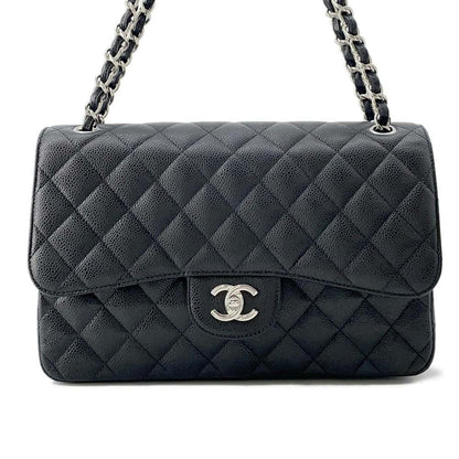 Chanel Matelasse W Flap ChainShoulder Bag Black A58600 Caviar Leather Size 30