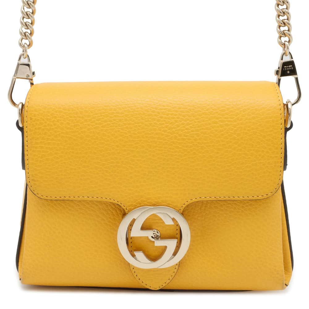 GUCCI Interlocking G ChainShoulder Bag Yellow 607720 Leather