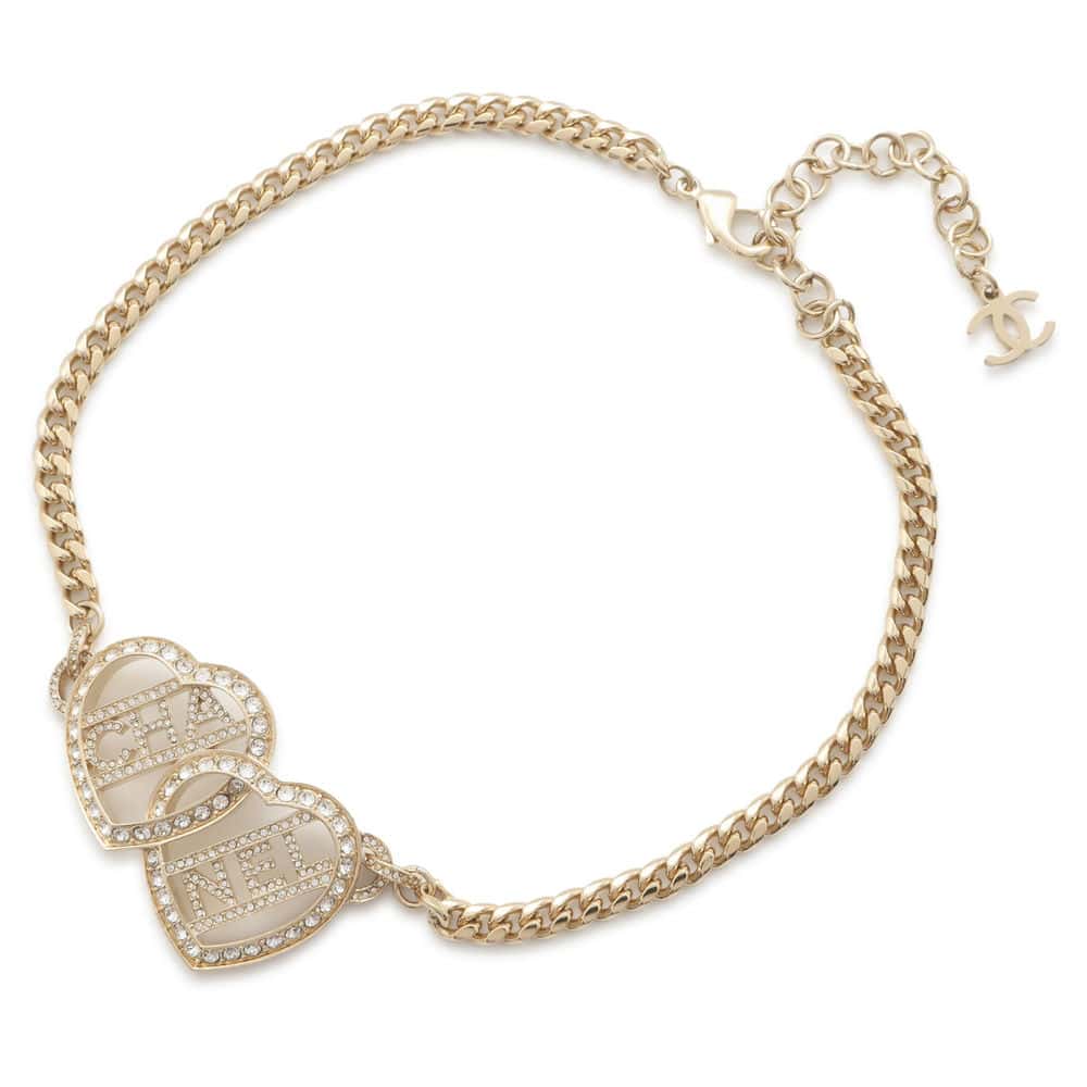 Chanel heart logo choker Gold ABB646 Metal Rhinestone