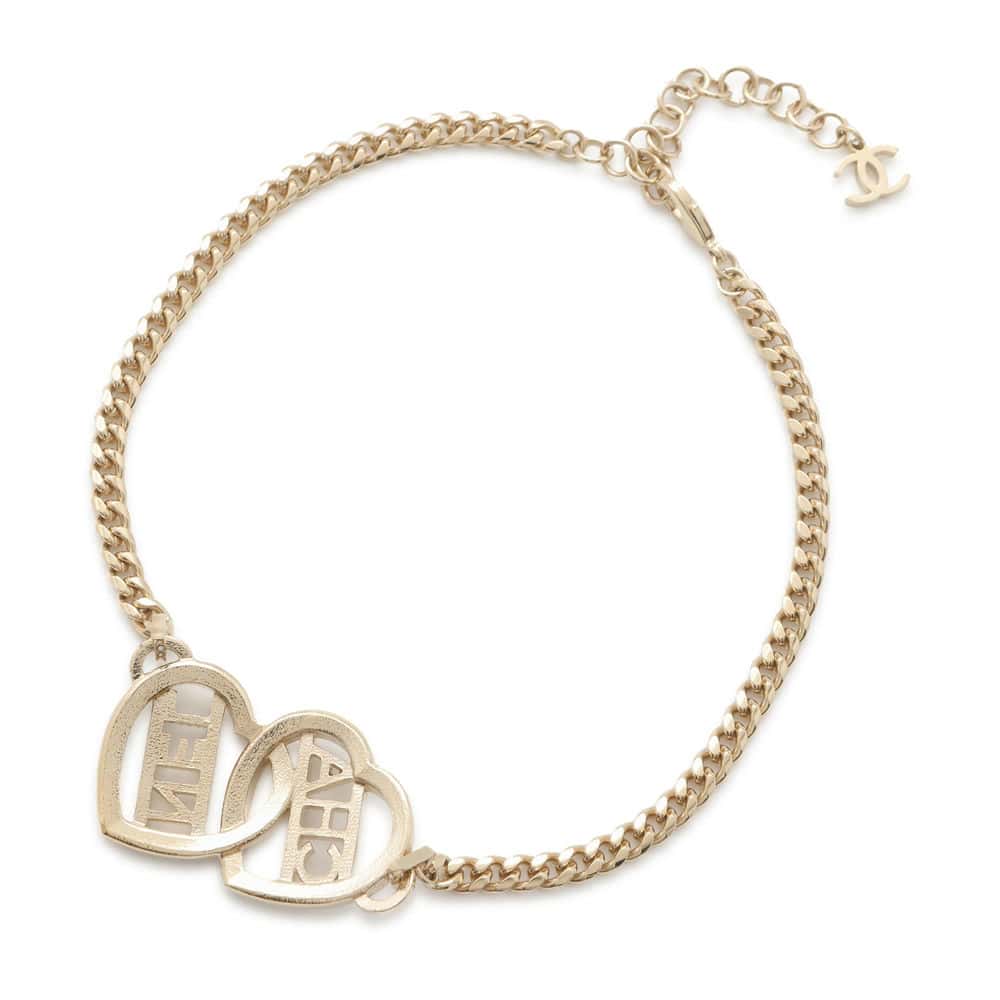 Chanel heart logo choker Gold ABB646 Metal Rhinestone
