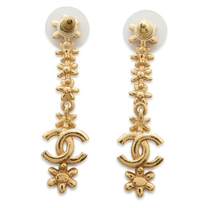Chanel CC Logo Flower Earrings Gold Metal Rhinestone