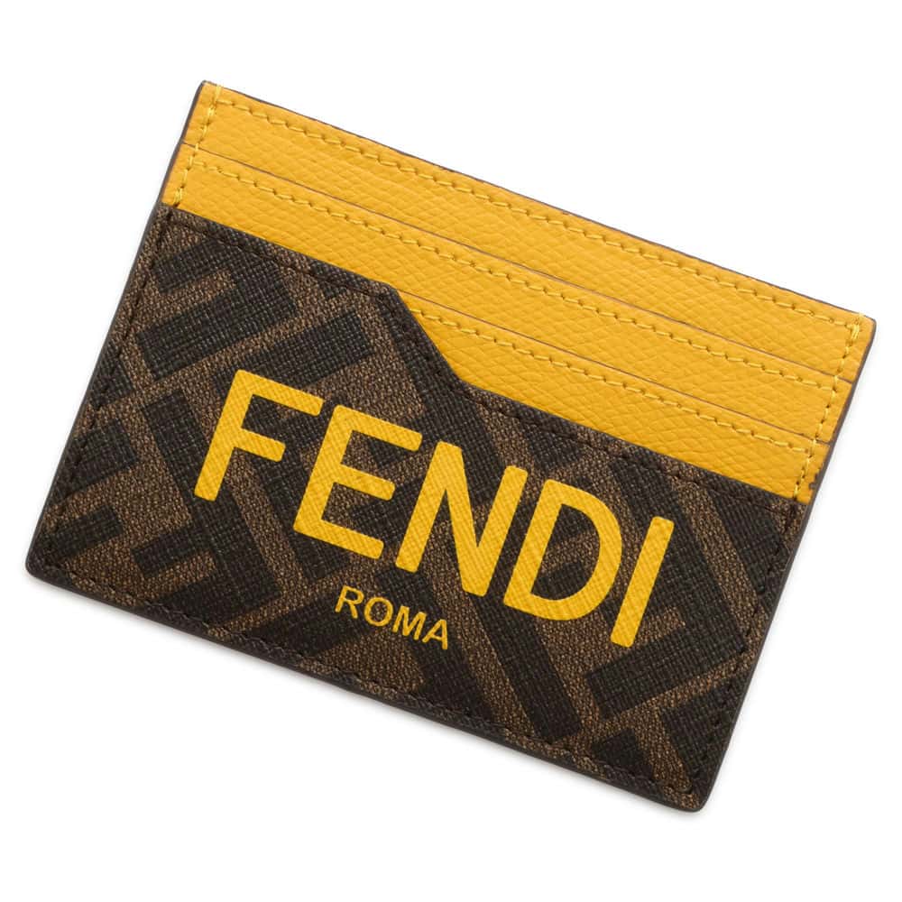 FENDI Card Case Brown/Yellow 7M0333 PVC  Leather