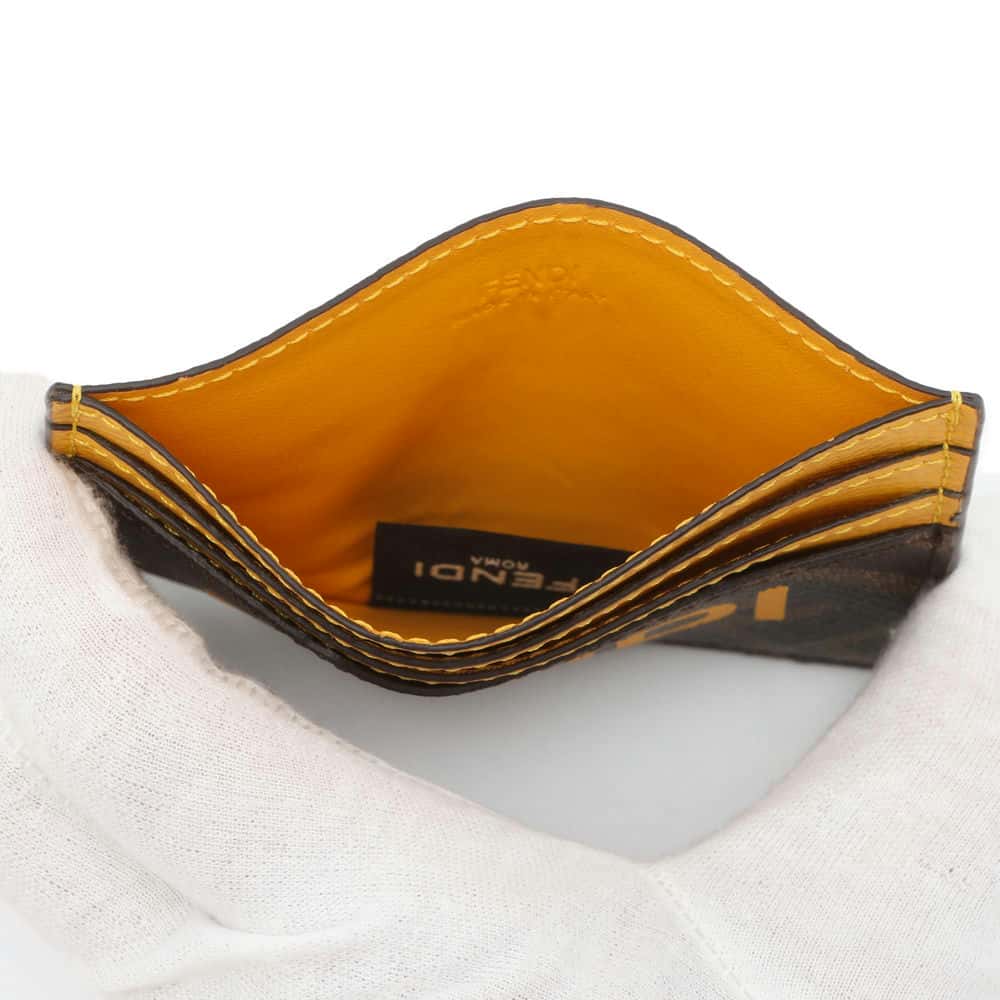 FENDI Card Case Brown/Yellow 7M0333 PVC  Leather