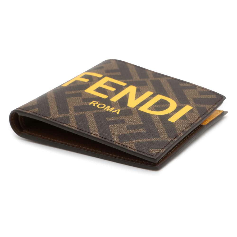 FENDI Bifold Wallet Brown/Yellow 7M0338 PVC/Leather