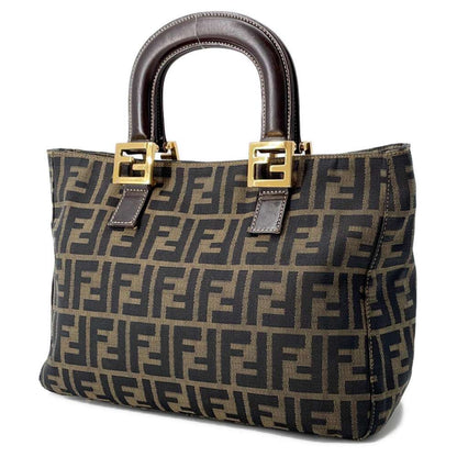 FENDI Zucca Tote Bag Khaki/Brown Canvas Leather