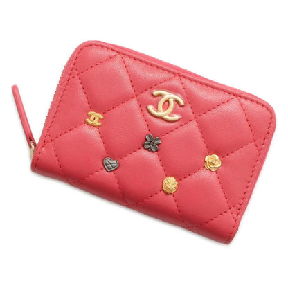 CHANEL Zip Around Matelasse Lucky Motif Mini Wallet Pink Lambskin