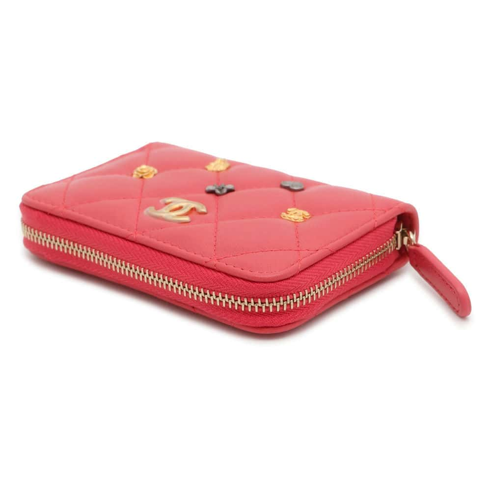 CHANEL Zip Around Matelasse Lucky Motif Mini Wallet Pink Lambskin