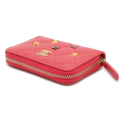 CHANEL Zip Around Matelasse Lucky Motif Mini Wallet Pink Lambskin