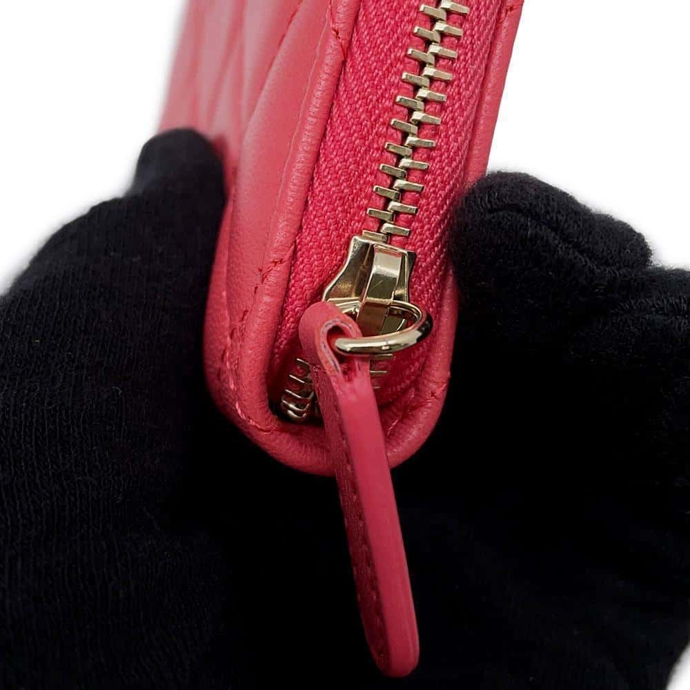 CHANEL Zip Around Matelasse Lucky Motif Mini Wallet Pink Lambskin