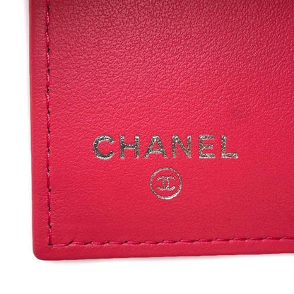 CHANEL Camellia Embossed Flap Tri-Fold Compact Wallet Pink AP0116 Caviar Leather