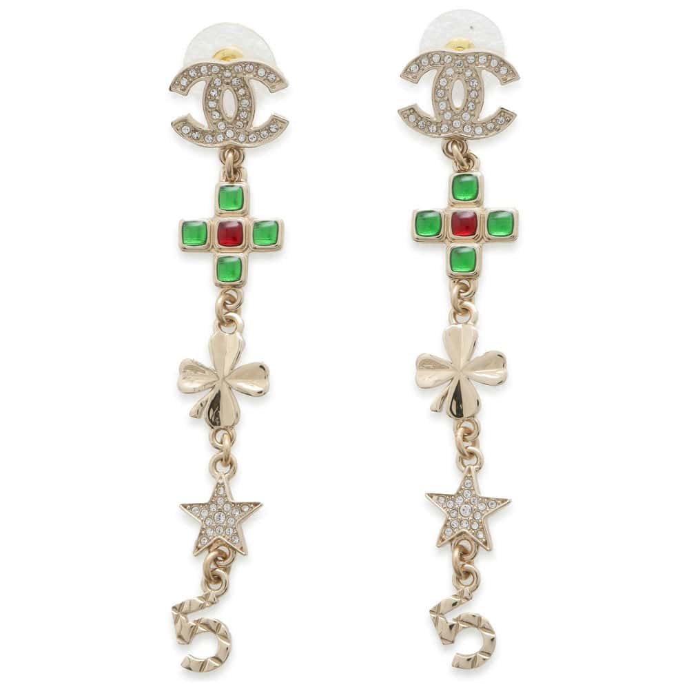 Chanel CC Logo Earrings Champagne Gold AB9853 Metal Rhinestone