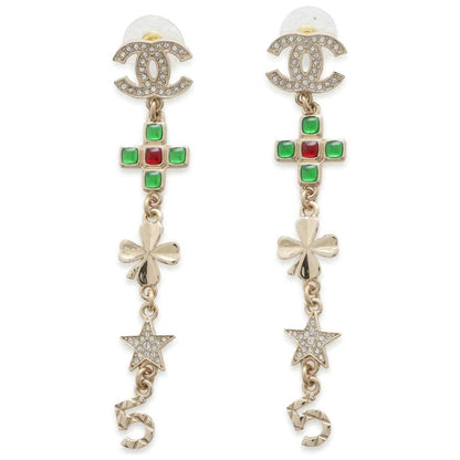 Chanel CC Logo Earrings Champagne Gold AB9853 Metal Rhinestone